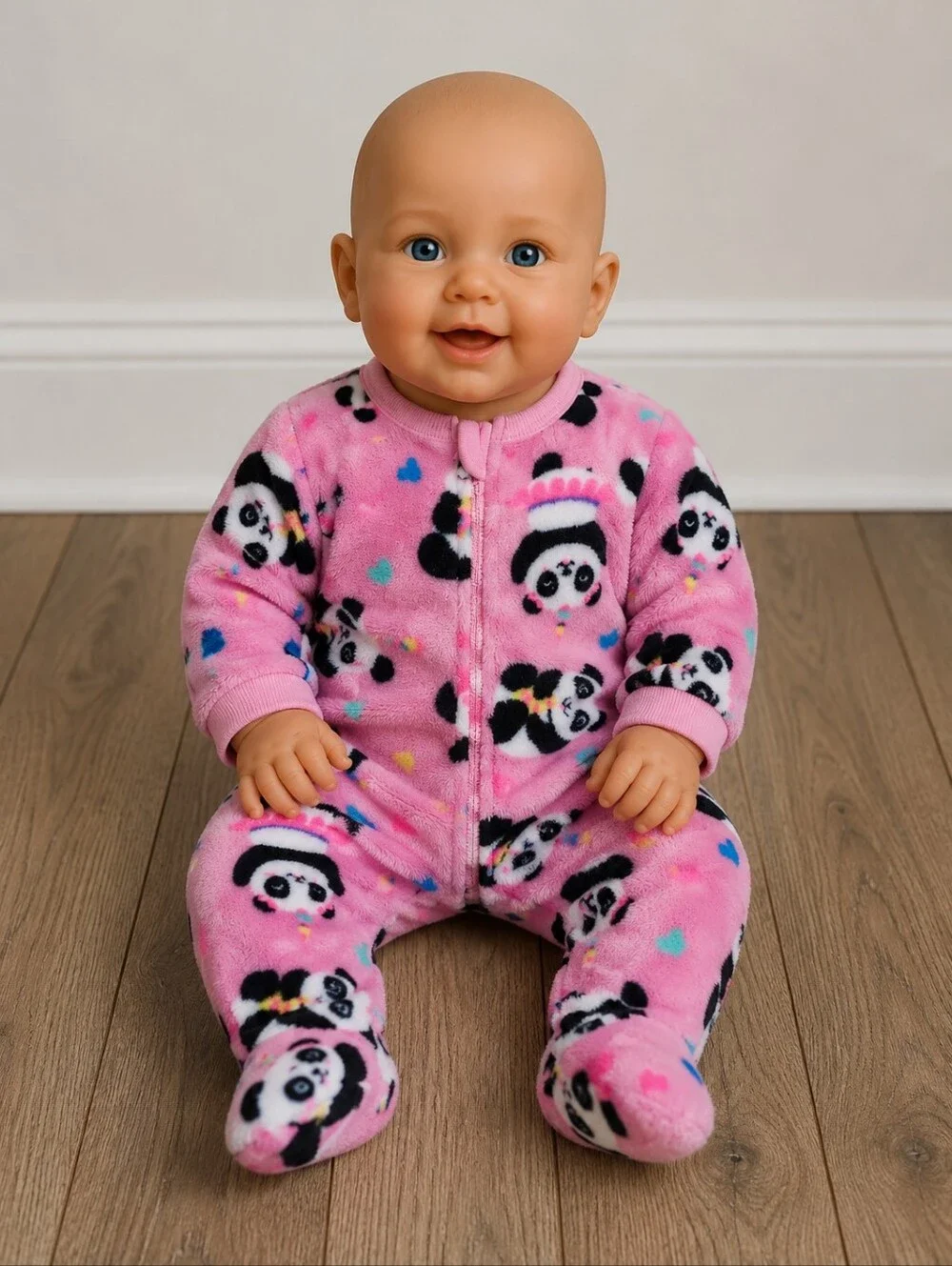 0-3 Months Fuzzy Panda Footie pajamas